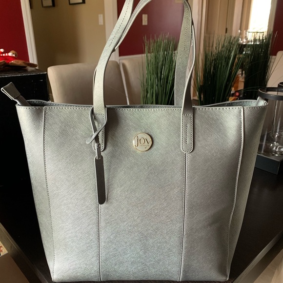 joy mangano metallic leather tote